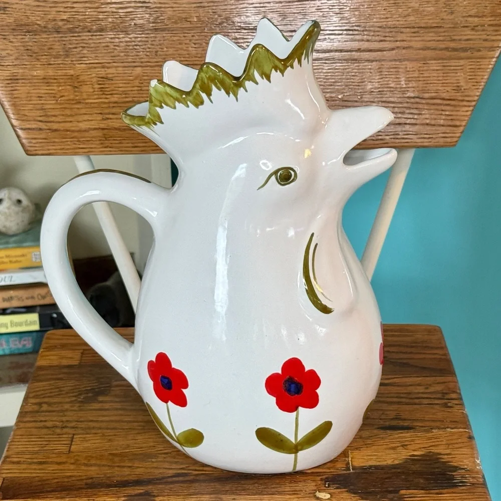 Vintage Italian Hand Painted Ceramic Rooster Pitcher